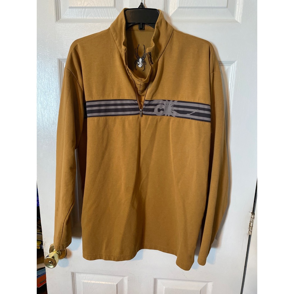 Spyder Mens XL Quarter Zip Pullover Ochre Yellow Stripe Logo Active Sweatshirt